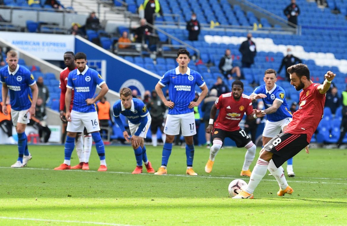 Brighton 2-3 Manchester United: stoppage time from penalty kick Bruno Fernandez wins by five thrilling goals
