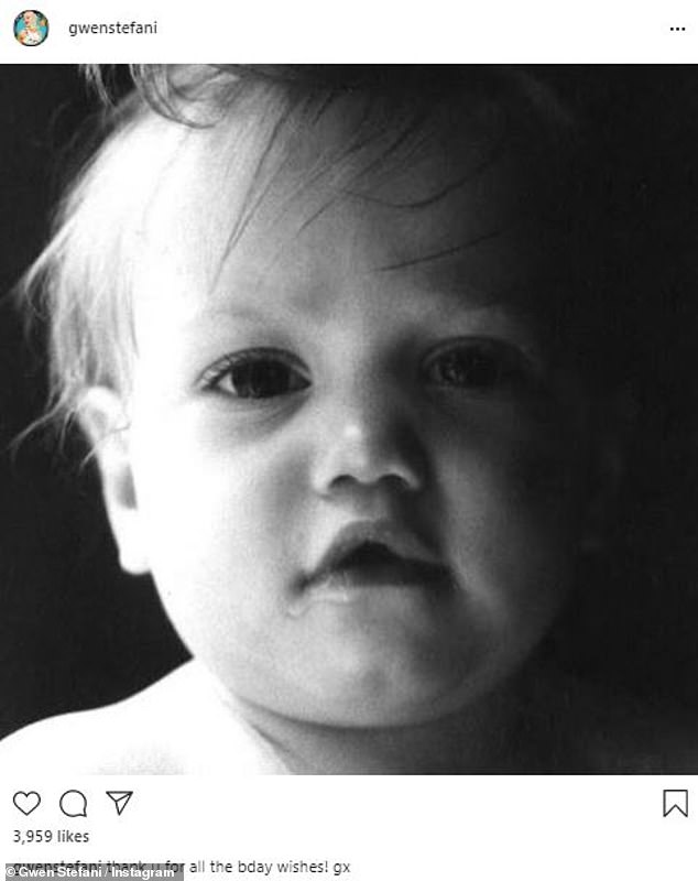 Baby Gwen: Lead singer No Doubt shared a black and white baby shot to thank her friends and fans for the good wishes