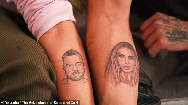 wow!  Katie Price and boyfriend Carl Woods revealed tattoos on their faces