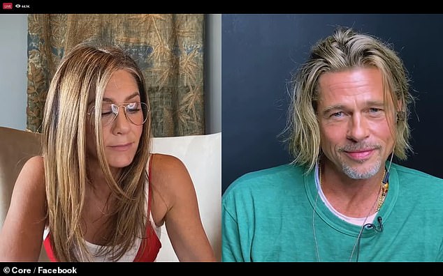 Flirty: Exes Aniston and Pitt got tongues wagging when they hilariously recreated a classic scene from the 1982 movie that a pond put on in the backyard