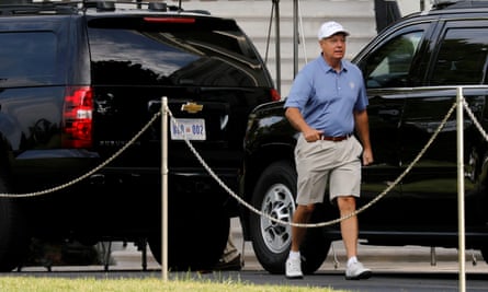Senator Lindsey Graham leaves the White House on a golf tour with Donald Trump at the Trump National Golf Club in Stirling, Virginia in July.
