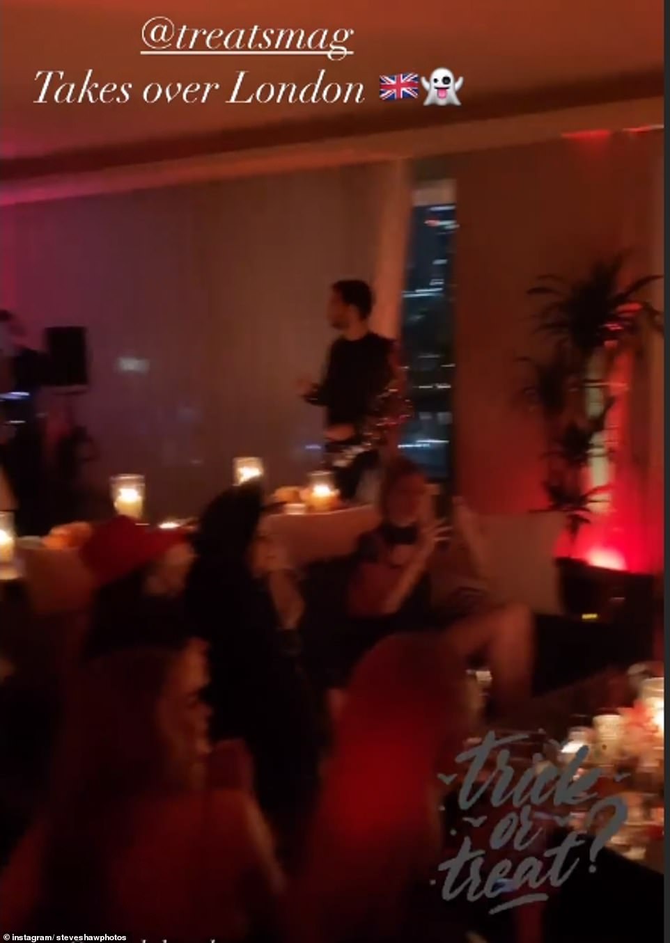 One of the videos showed no fewer than seven people sitting together inside watching models dance at a London party