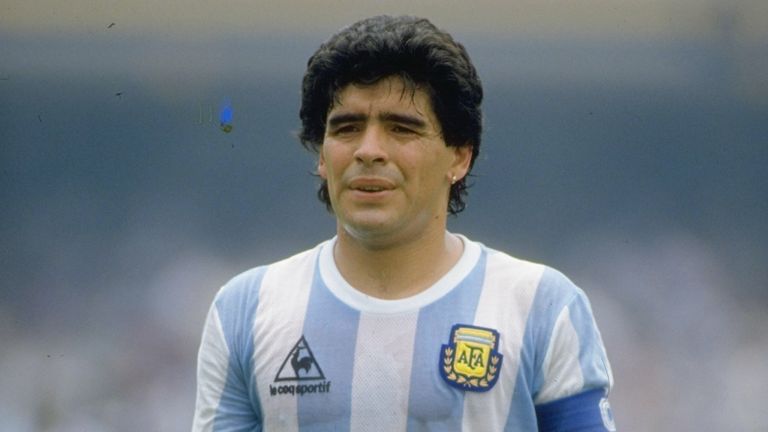 Diego Maradona from Argentina June 10, 1986: A photo of Argentine Diego Maradona during the World Cup match against Bulgaria at the Olympic Stadium in Mexico City.  Argentina won the match 2--0.