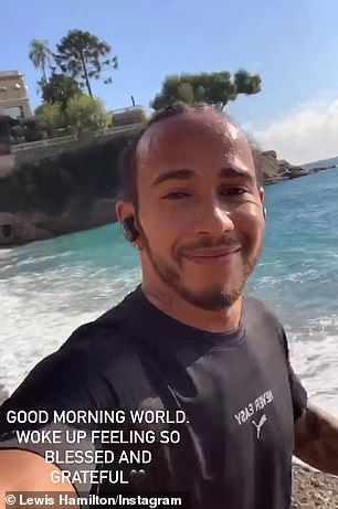Hamilton is enjoying some downtime as he filmed himself jogging on the beach on Mondays
