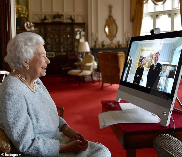 A photo of the Queen at Windsor Castle during a video call with the foreign ambassadors at Buckingham Palace