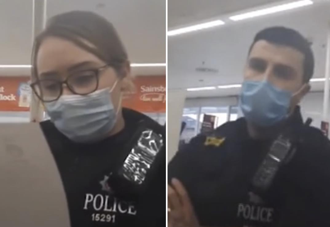 A woman refuses to wear a mask that police have "kicked out" from Sainsbury's