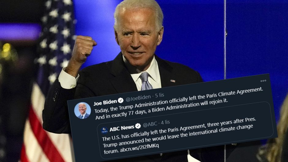 Joe Biden wins the US election.  The president-elect announces a return to the Paris Agreement