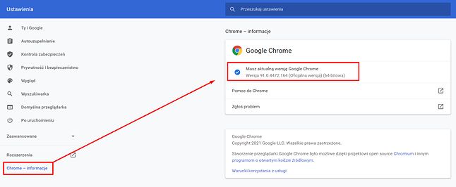 Check the version of Google Chrome in Settings