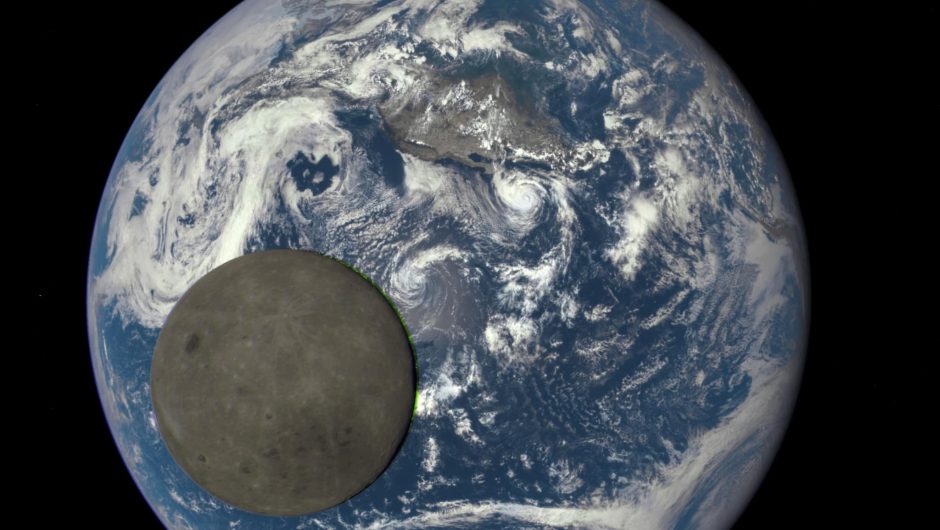 Solar eclipse and moon shadow on earth.  DSOVR . probe