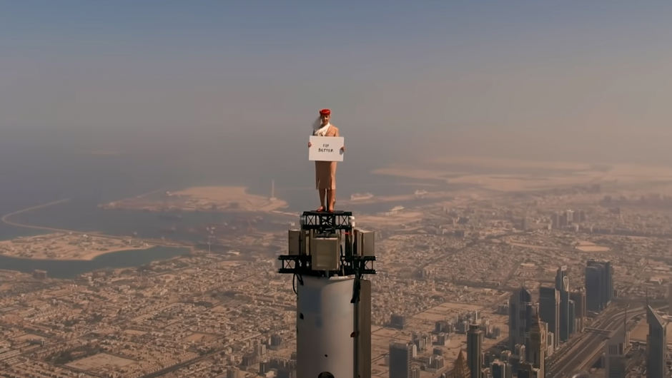 It really happened.  They put the woman on top of the Burj Khalifa