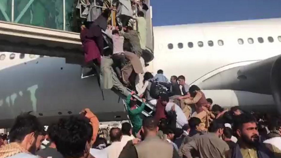 Kabul.  Chaos at the airport.  In the background you can hear shots and screams of people