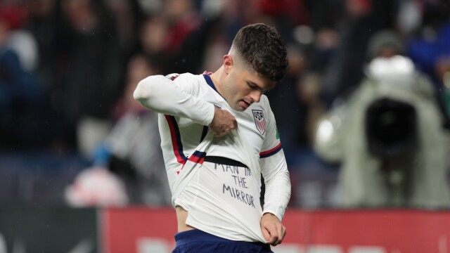 USA - Mexico.  Christian Pulisic and shirt with an inscription during the match