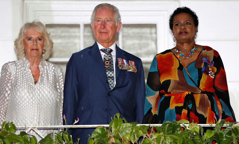 The visit of the Prince of Wales and the Princess of Cornwall to Barbados in 2019. On the right, the first President of the Republic of Barbados - Sandra Mason.  