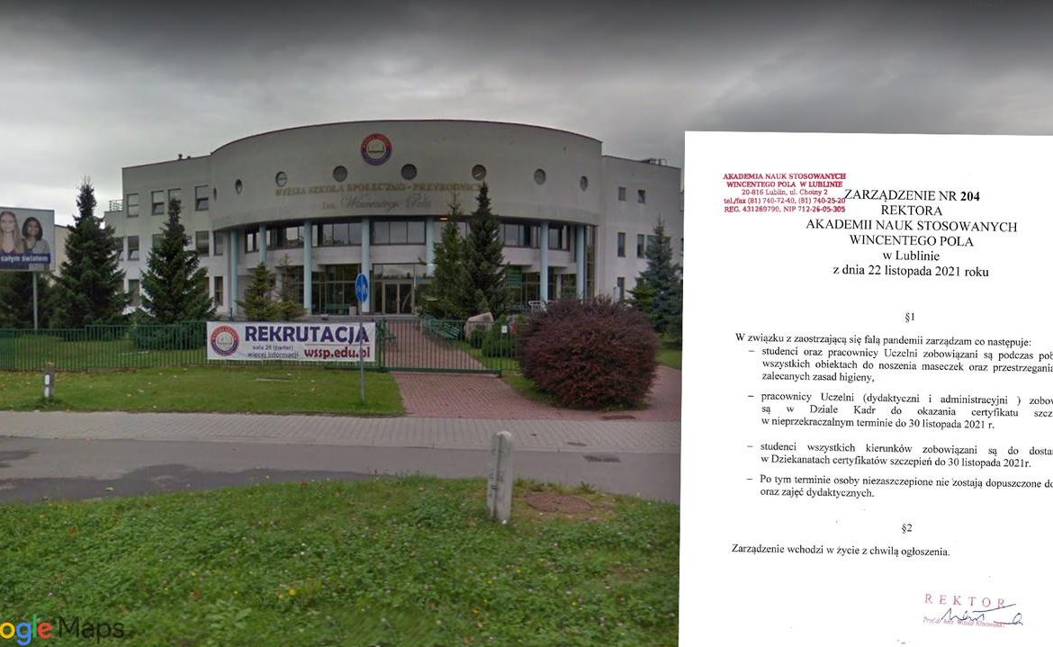 Coronavirus in Poland, Lublin.  Academy of Applied Sciences.  Unvaccinated staff and students will not enter the campus.  University President's decision