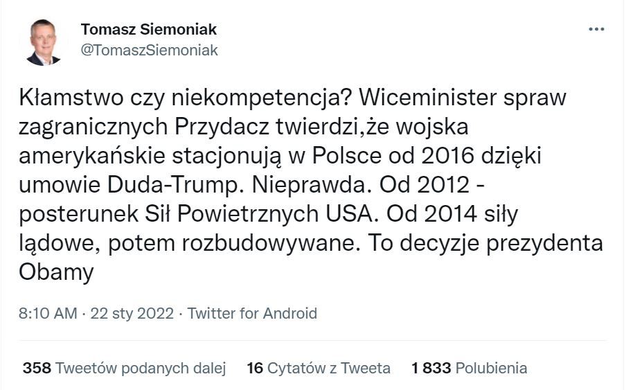 wojska USA w Polsce to skutek "dobrej umowy" Dudy z