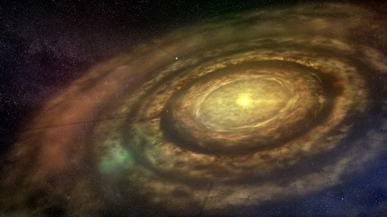 An artistic view of a protoplanetary disk near a young star 