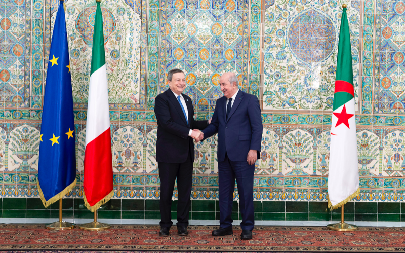 Italian Prime Minister Mario Draghi and Algerian President Abdelmadjid Tebboune, Source: Twitter / Palazzo_Chigi (@Palazzo_Chigi)