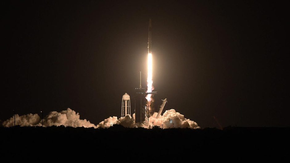 Astronomy and Space.  Falcon 9 liftoff. NASA astronauts fly to the International Space Station
