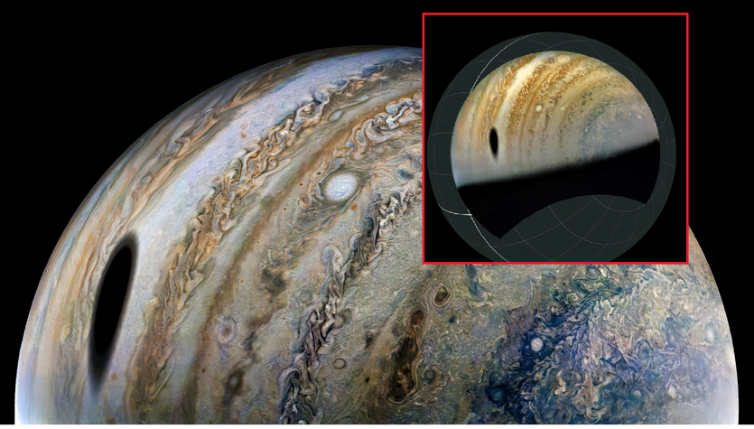 NASA.  An unusual picture from space.  What is this shadow on the surface of Jupiter?