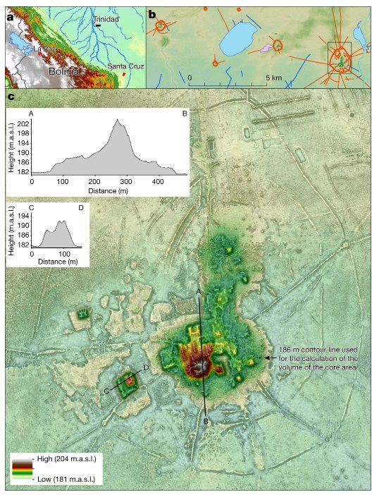 Archaeological sites were detected by lidar imaging in the Kotoka/Broomers area, H., Betancourt, CJ, Iriarte, J. et al.  Lidar reveals a low-density pre-Hispanic civilization in the Bolivian Amazon.  Nature (2022) / open access / press materials
