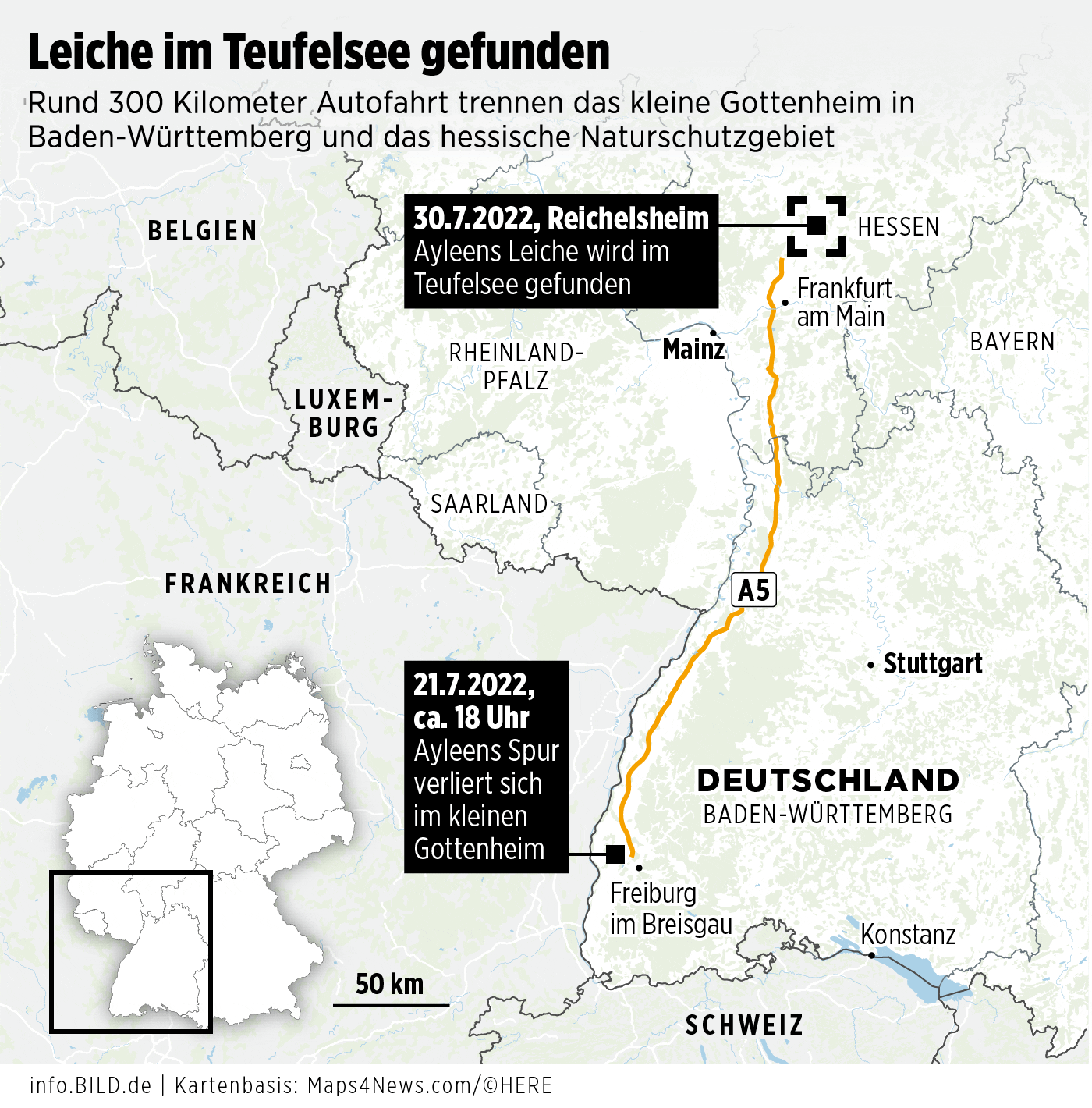 Map: Eileen's body found in Teufelsee - graphic