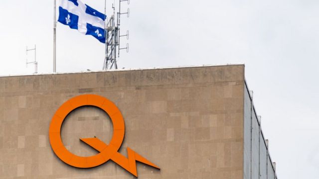 Management sign outside Hydro-Québec's headquarters in Montreal
