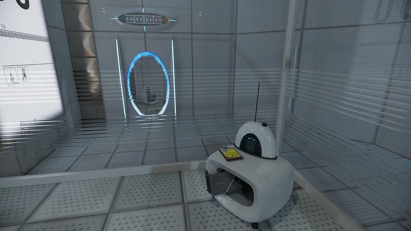 《傳送門 with RTX》 遊戲 一 開始 就有 小 彩蛋 ， 主角 房間 的 櫃子 裡 藏 有 GeForce RTX 4090 顯示 卡。